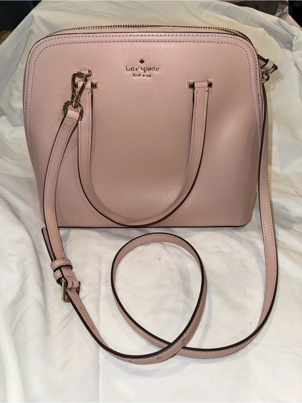 kate spade Blush Pink Pebbled Leather Satchel with Crossbody Strap